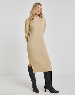 Gold Metallic Rib Knit Mini Dress
