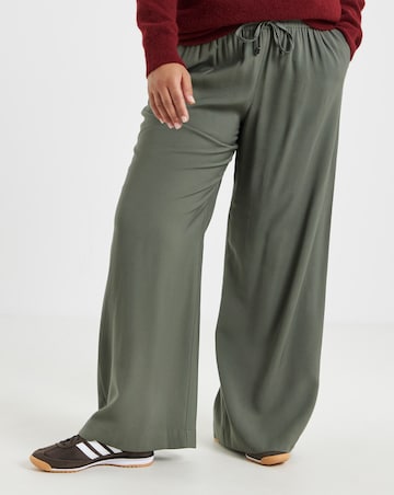 Twill Drawstring Wide Leg Trousers