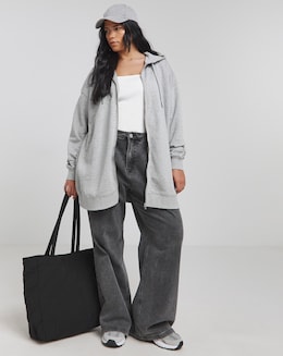 Grey Marl Core Zip Through Longline Hoodie