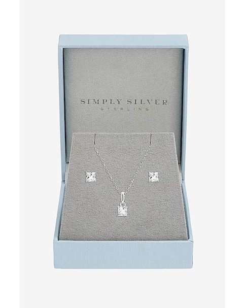 Simply Silver Sterling Silver 925 Cubic Zirconia Cushion Set