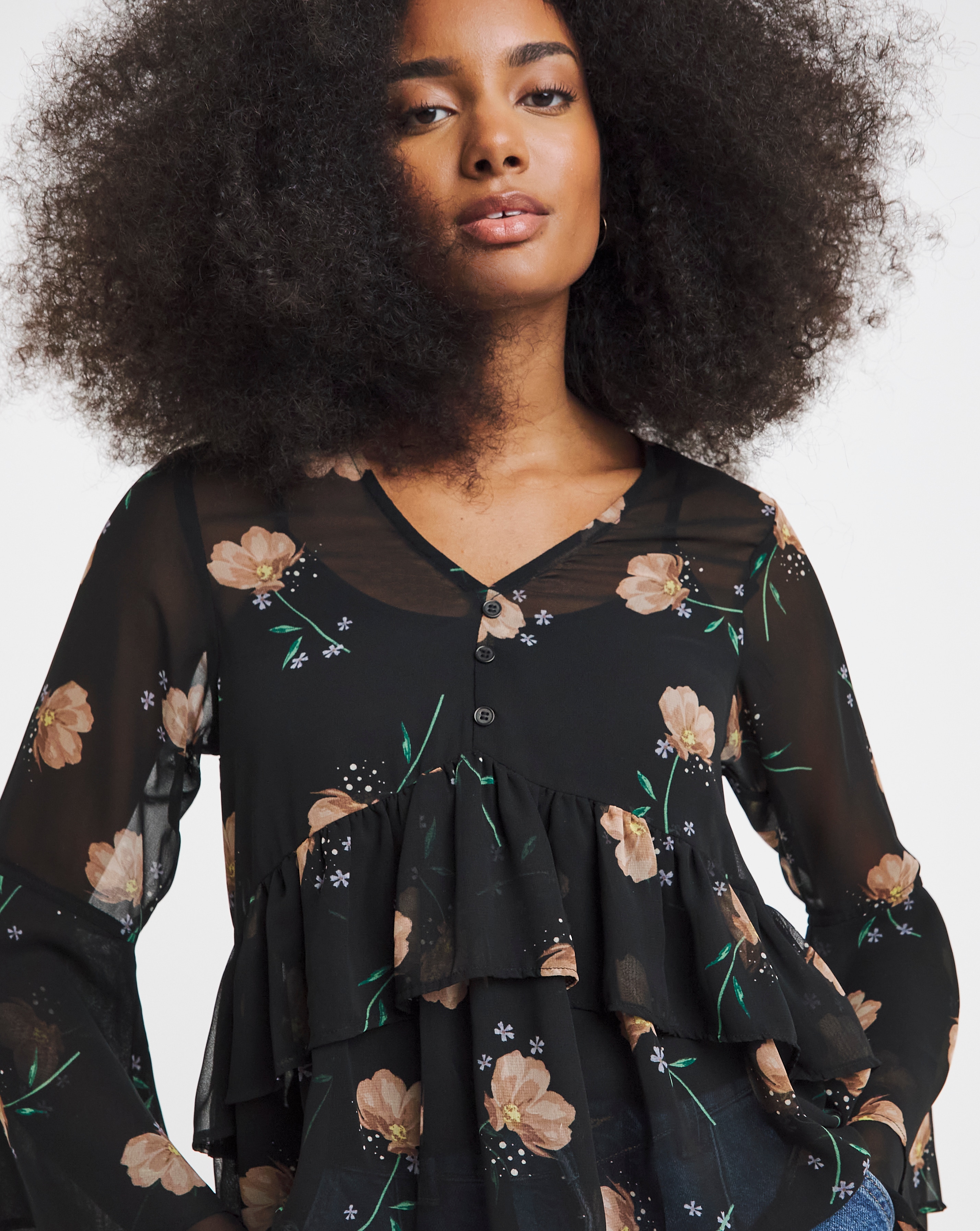 Simply Be Black Floral Georgette Historical Blouse | Simply Be