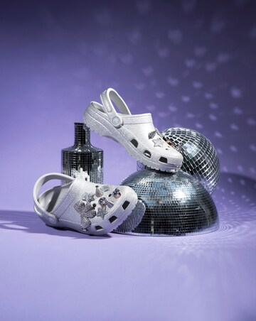 Crocs Silver Classic Glitter Clogs -Standard Fit (D)