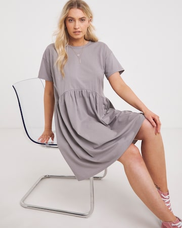Grey Cotton Jersey Drop Waist Smock Dress