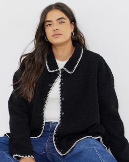 Black &amp; White Whipstitch Borg Button Through