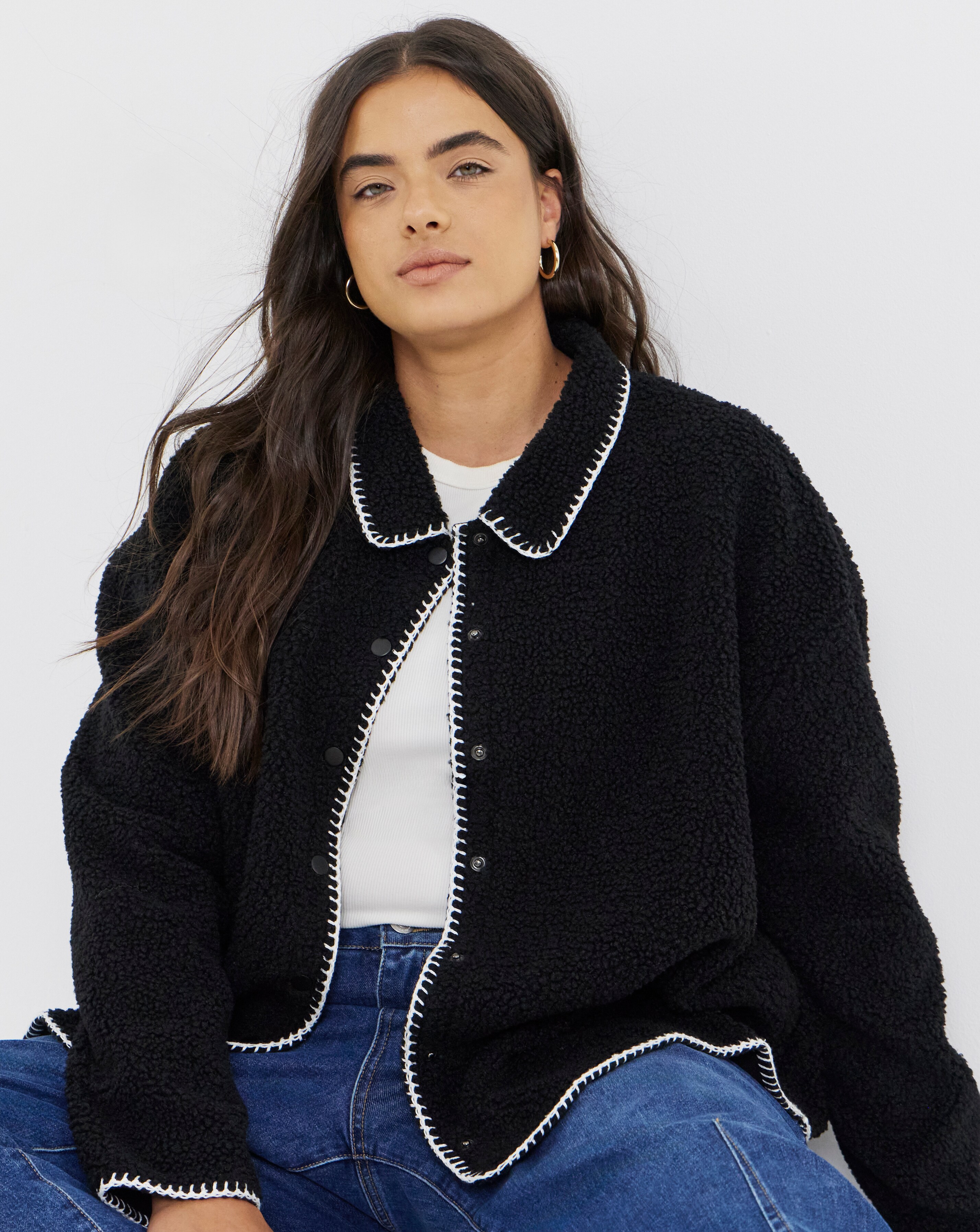 Black & White Whipstitch Borg Button Through