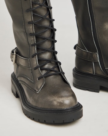 Davina Leather Knee High Lace Up Utility Boots Extra Wide EEE Fit Curvy Calf