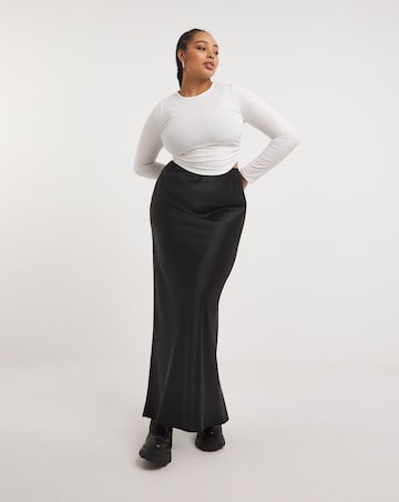 Black Stretch Satin Maxi Skirt