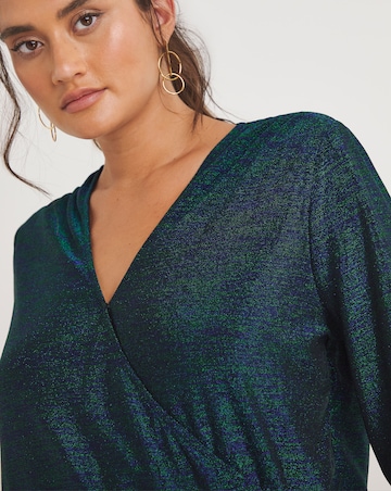 Joanna Hope Green/Blue Glitter Knit Wrap Top