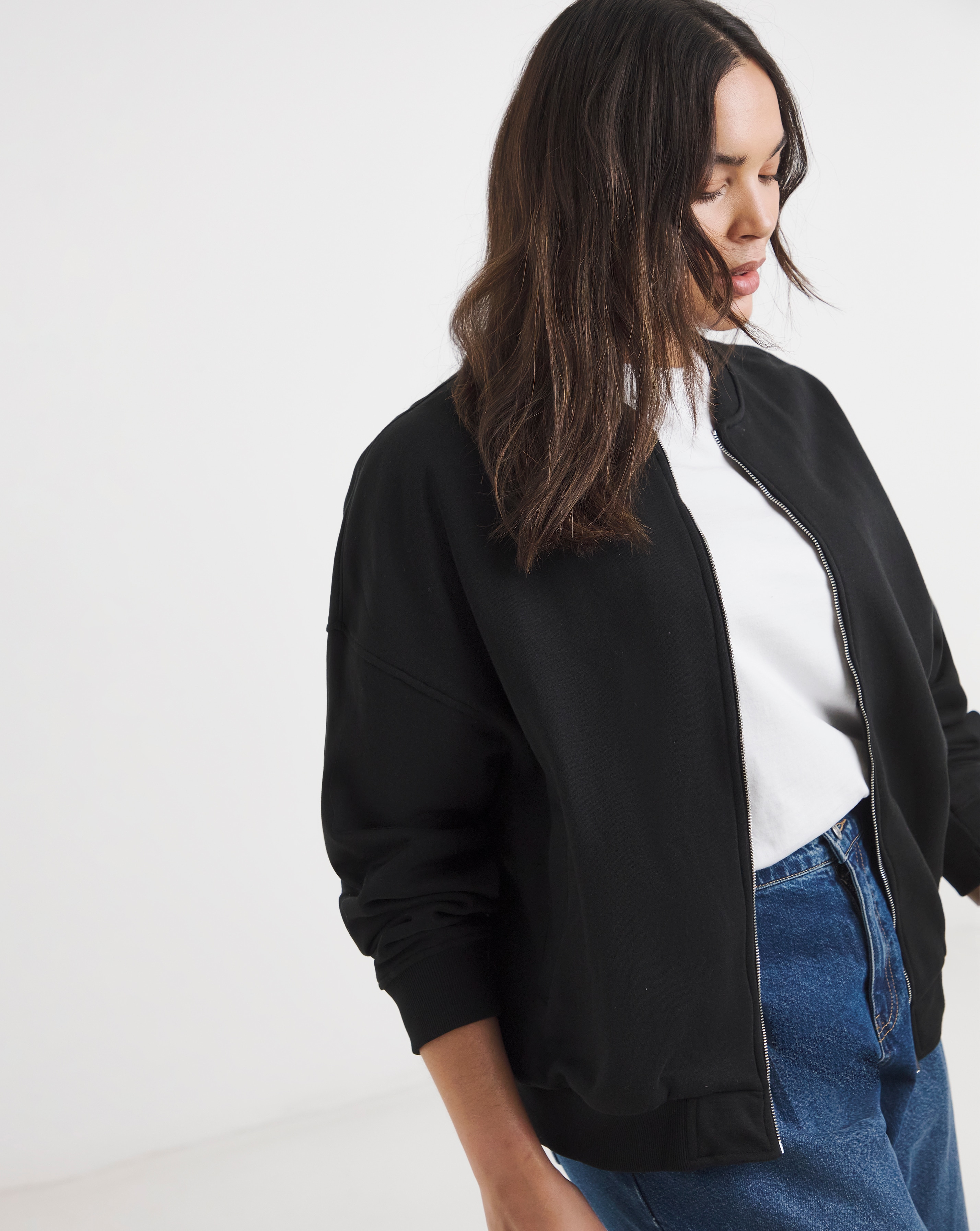 Black Zip Through Bomber Jacket | Simply Be Black Zip Through Bomber Jacket | Simply Be