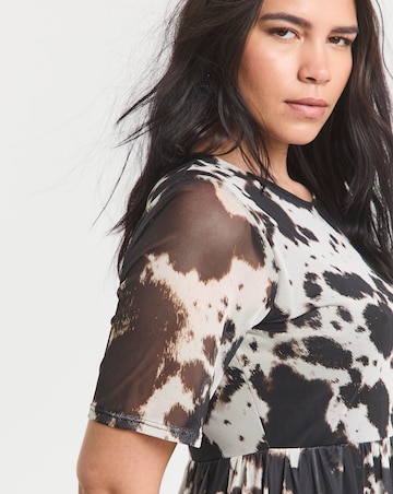 Simply Be Black Cow Print Mesh Midi Dress
