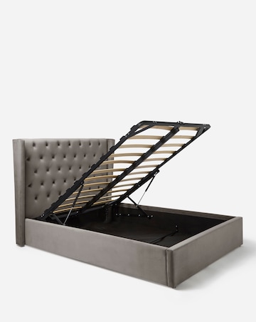 Allegra Winged Velvet Ottoman Bed with 3 Layer Memory Foam Hybrid Mattress