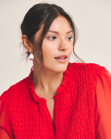 Shirred Georgette V-Neck Blouse