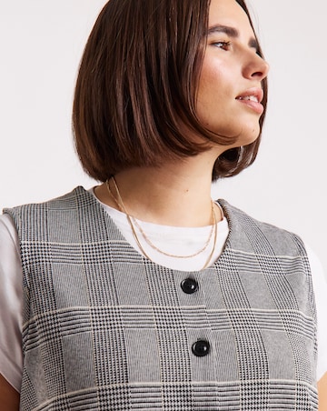Black & White Check Print Button Through Jersey Waistcoat