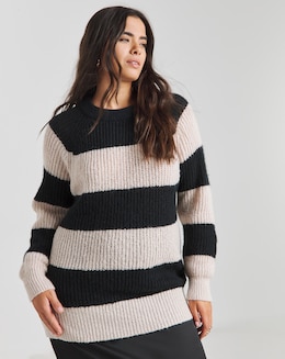 Simply Be Monochrome Stripe Fluffy Jumper