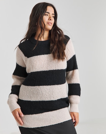Simply Be Monochrome Stripe Fluffy Jumper