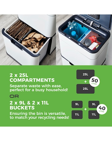 Tower 50L Ozone Recycling Sensor Bin White