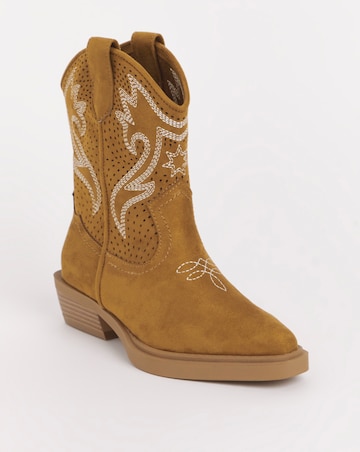 Betsy Western Cowboy Laser Cut Ankle Boots Extra Wide EEE Fit