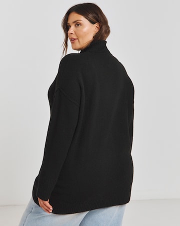 Black Seam Detail Longline Roll Neck Jumper