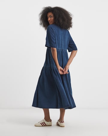 Indigo Tiered Denim Smock Dress