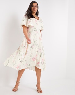 Joanna Hope Floral Angel Sleeve Midi Dress