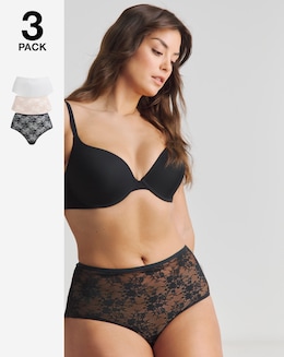 Pretty Secrets (3 Pack) Full Fit Lace Knickers Black/White/Almond