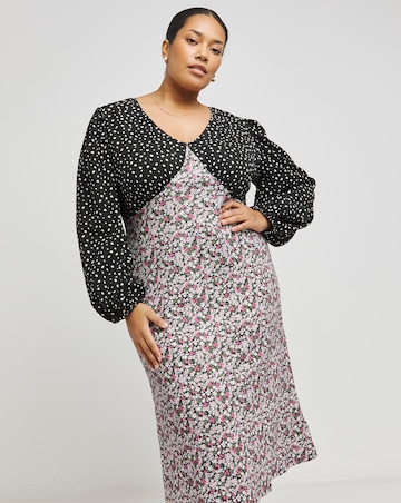 Mixed Floral Spot Print Long Sleeve Waffle Midi Dress
