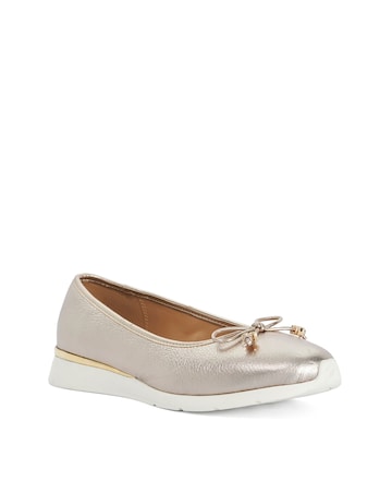 Dune Highline Gold Leather Bow Ballerina Shoes - Standard Fit (D)