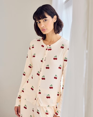 Chelsea Peers Cardigan Ribbed Long Pyjama Set Cherry Print