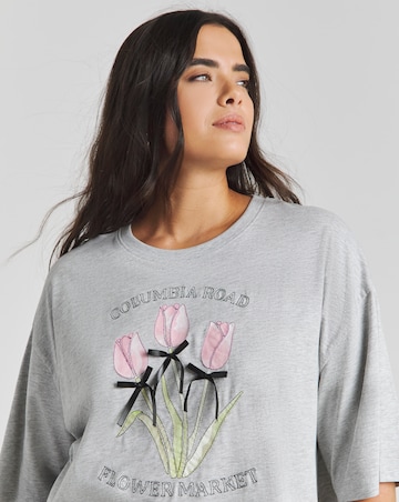 Grey Marl Flower Market Graphic T-Shirt with 3D Bows
