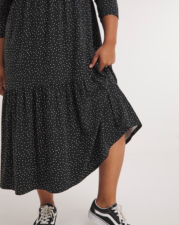 Mono Spot Print Supersoft Tiered Midi Dress