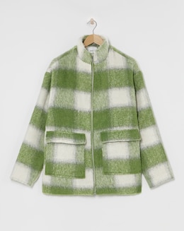 Green Funnel Neck Brushed Checked Bomber