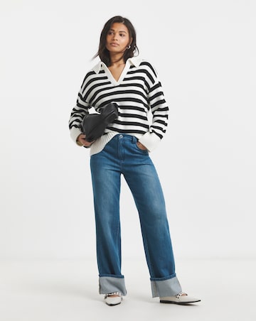 Simply Be Mid Blue Straight Leg Turn Up Drape Jeans