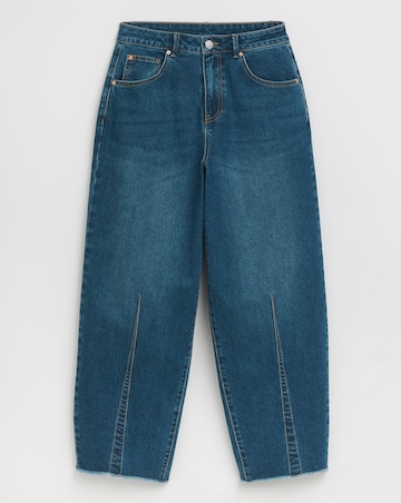Mid Wash Comfort Stretch Dart Detail Barrel Leg Jeans