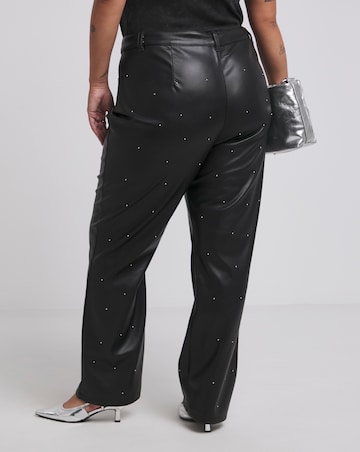 Embellished PU Straight Leg Trousers