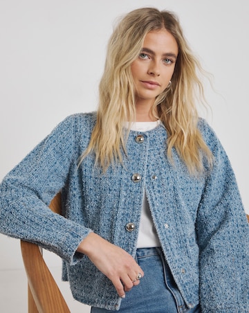 Simply Be Light Mid Blue Linear Distressed Denim Shacket