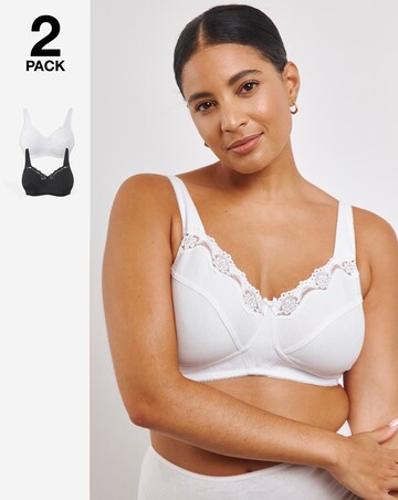 Pretty Secrets (2 Pack) Full Cup Non Wired Cotton Bras (B-G) White/Black