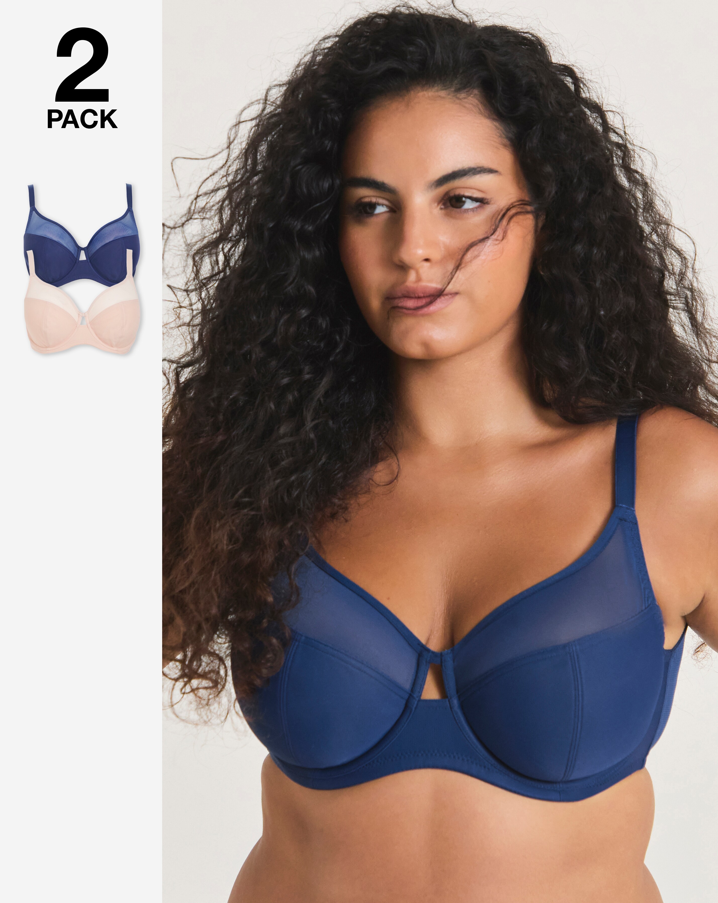 Pretty Secrets (2 Pack) Maisie Mesh Minimiser Wired Bras (D-H) Navy/Cream