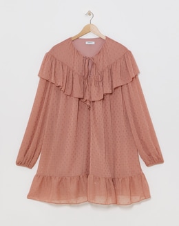 Rose Pink Lurex Dobby Frill Smock Dress