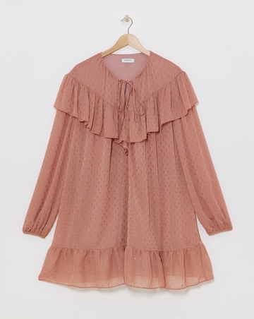 Rose Pink Lurex Dobby Frill Smock Dress