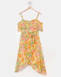 Floral Print Bardot Wrap Midi Dress