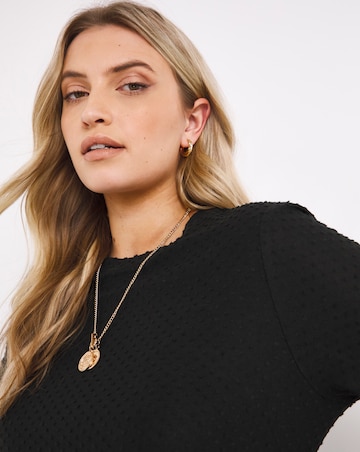 Black Jersey Dobby Tiered Midi Dress