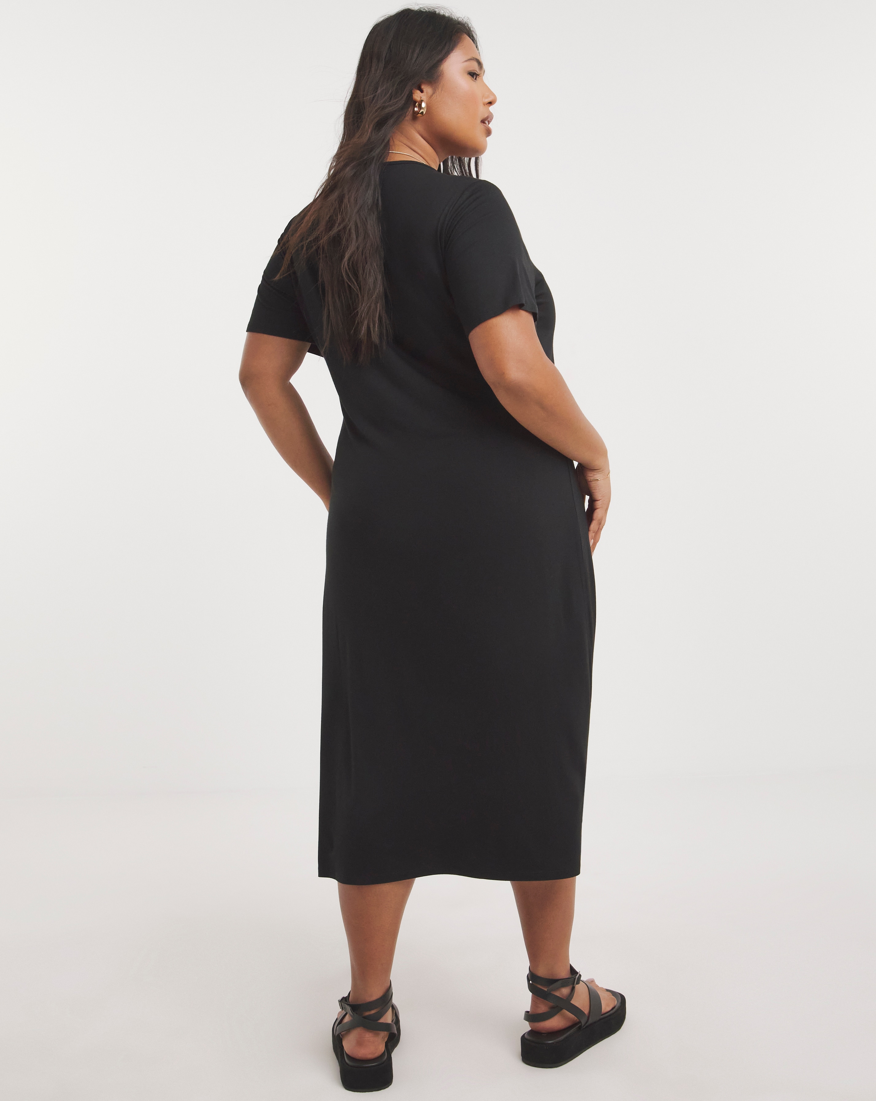 【史上最も激安】 Black Viscose Elastane Midi T-Shirt Dress | Simply Be 靴