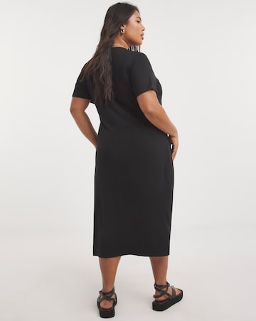 Black Viscose Elastane Midi T-Shirt Dress