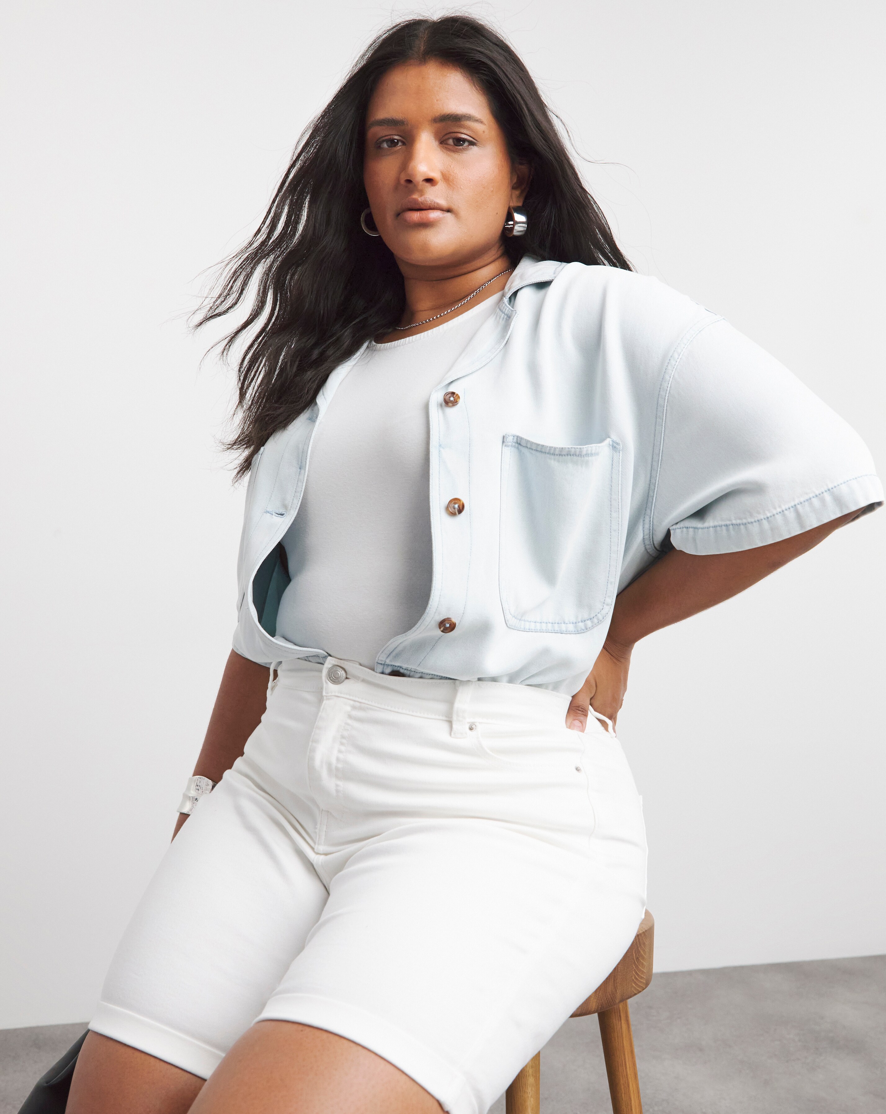 Simply Be White 24/7 Knee Shorts