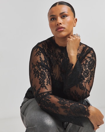 Wide Sleeve Sheer Lace Blouse