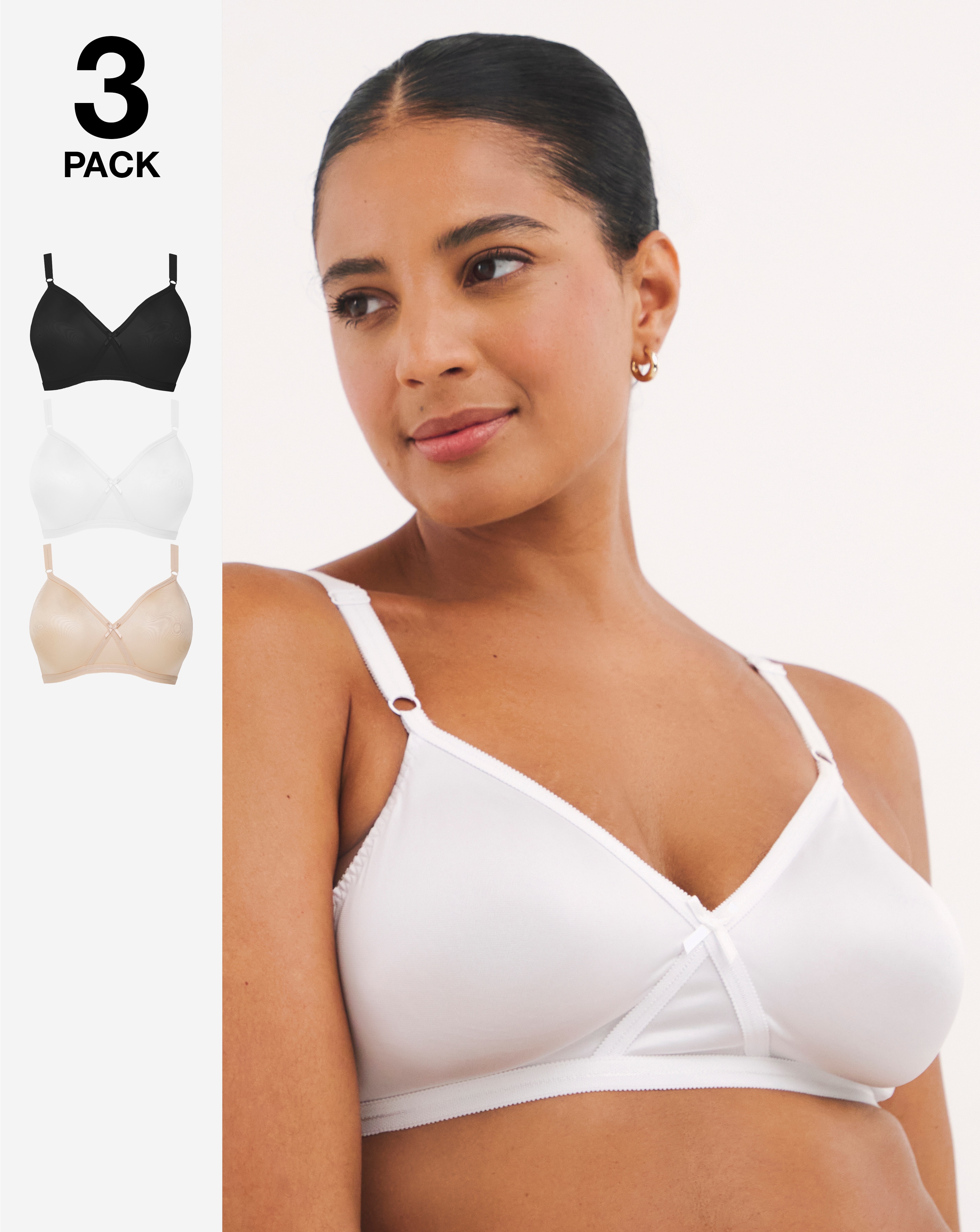 Pretty Secrets (3 Pack) Full Cup Non Wired Bras (B-E Black/White/Almond