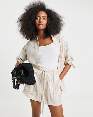 Simply Be Neutral Striped Tie Waist Linen Mix Shorts