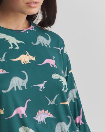 Chelsea Peers Jersey Ditsy Dinosaur Print Crew Pyjama Set
