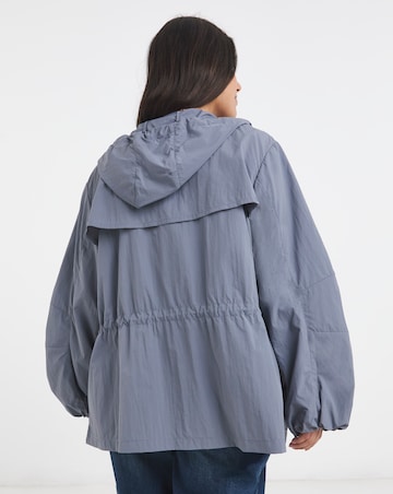 Slate Blue Waist Detail Hooded Parka