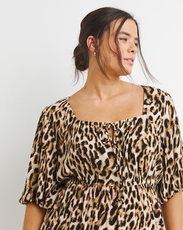 Leopard Crinkle Goddess Midi Dress